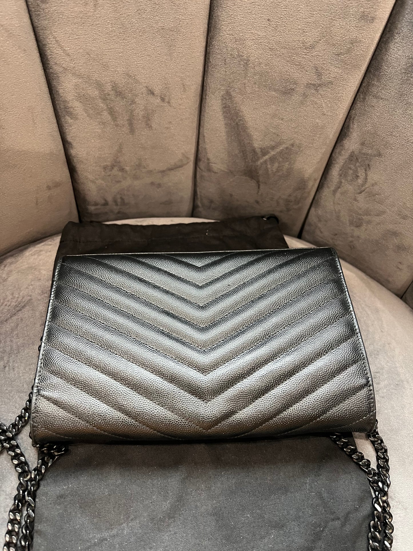 Yves Saint Laurent Cassandre envelope flap crossbody all black