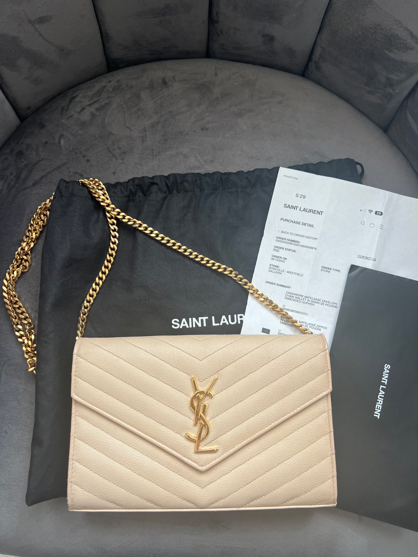 YSL cassandre flap large wallet on chain beige