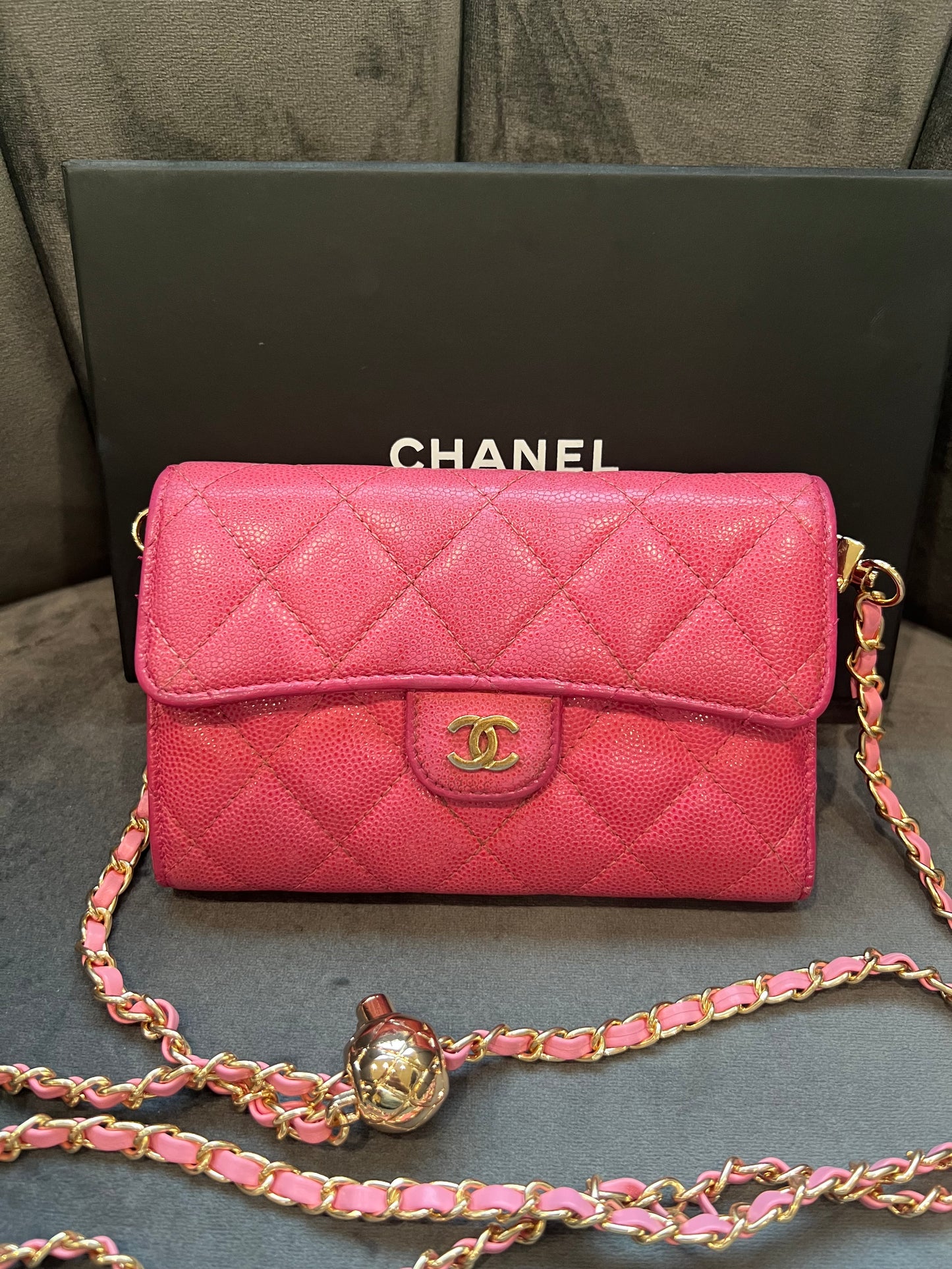 Chanel caviar mini wallet on chain