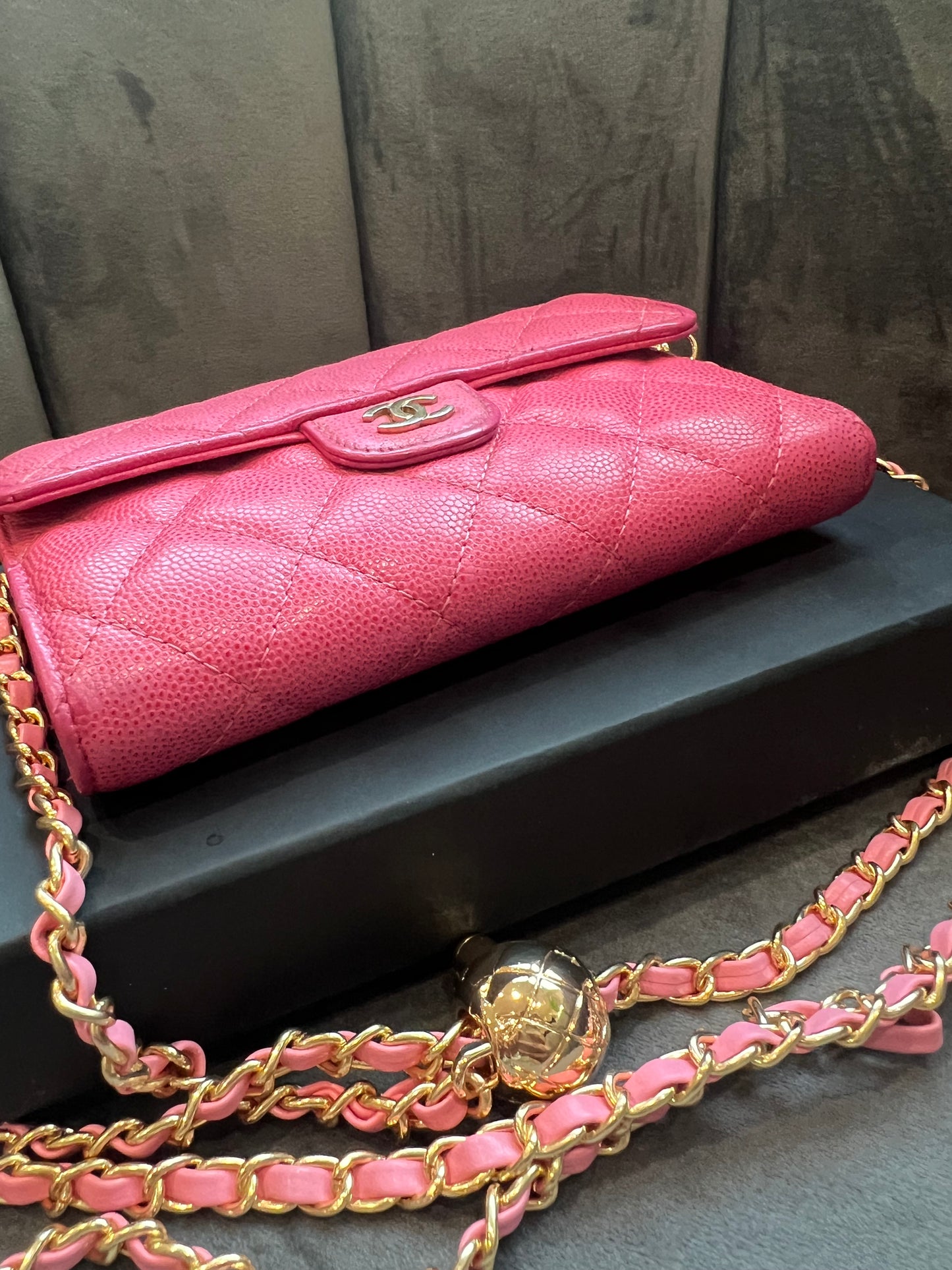 Chanel caviar mini wallet on chain