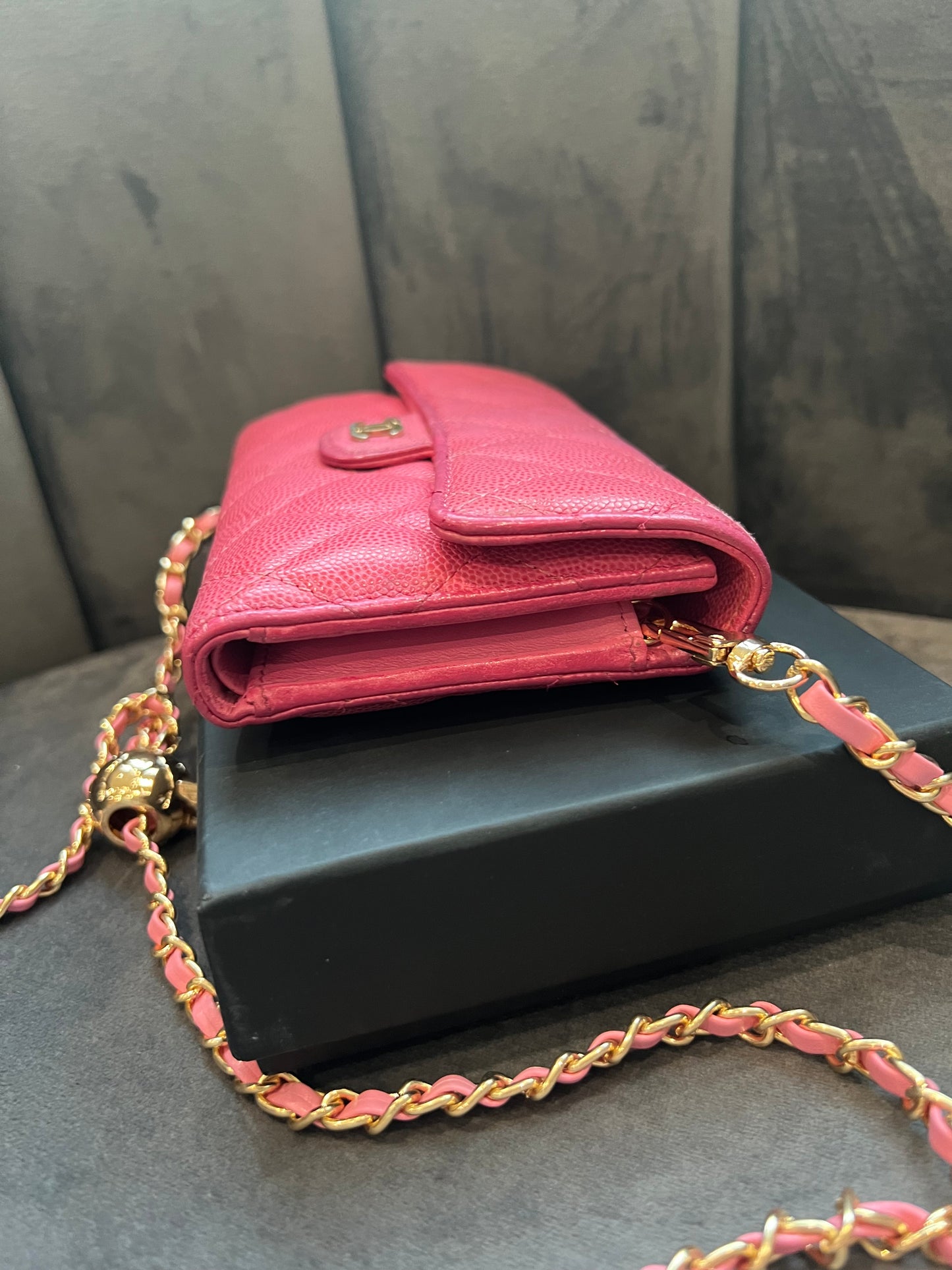 Chanel caviar mini wallet on chain