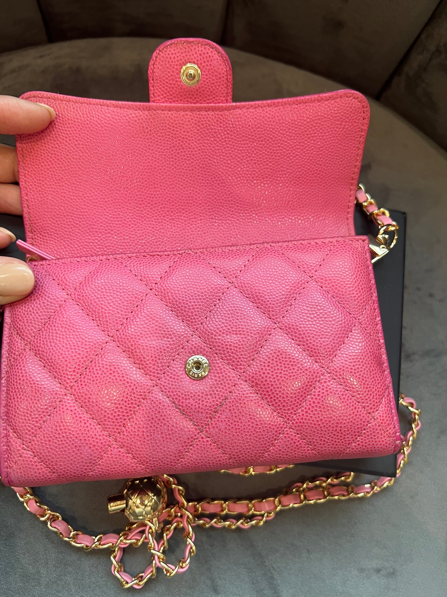 Chanel caviar mini wallet on chain