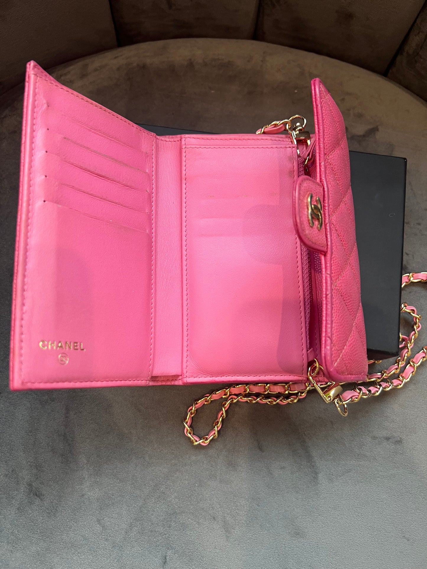 Chanel caviar mini wallet on chain