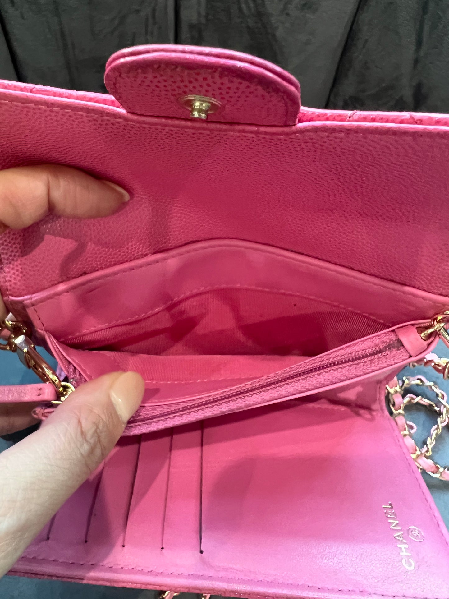 Chanel caviar mini wallet on chain
