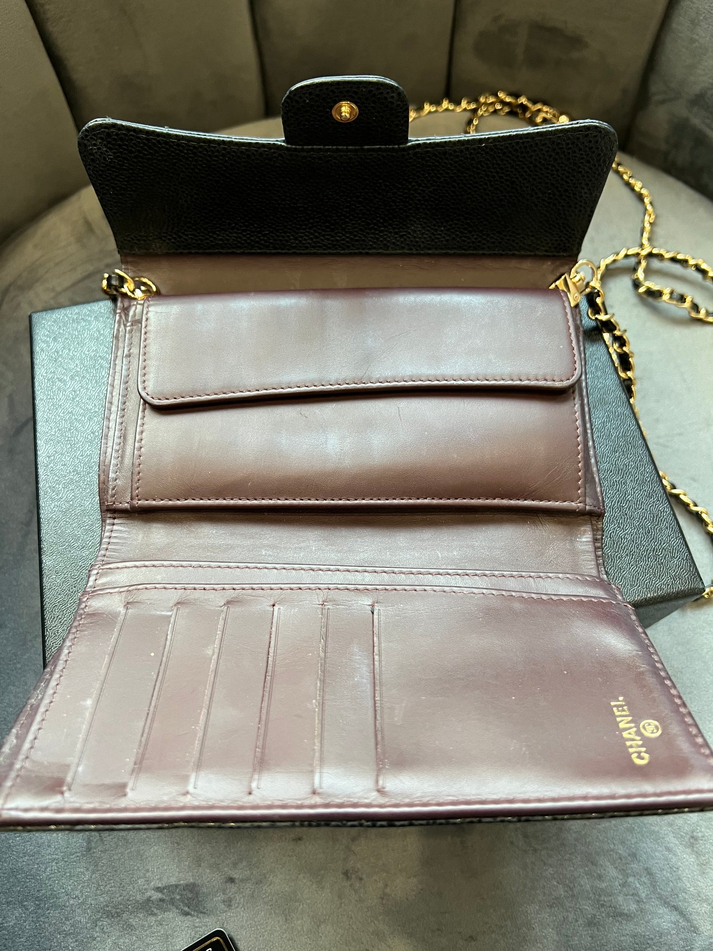 Chanel caviar timeless wallet on chain