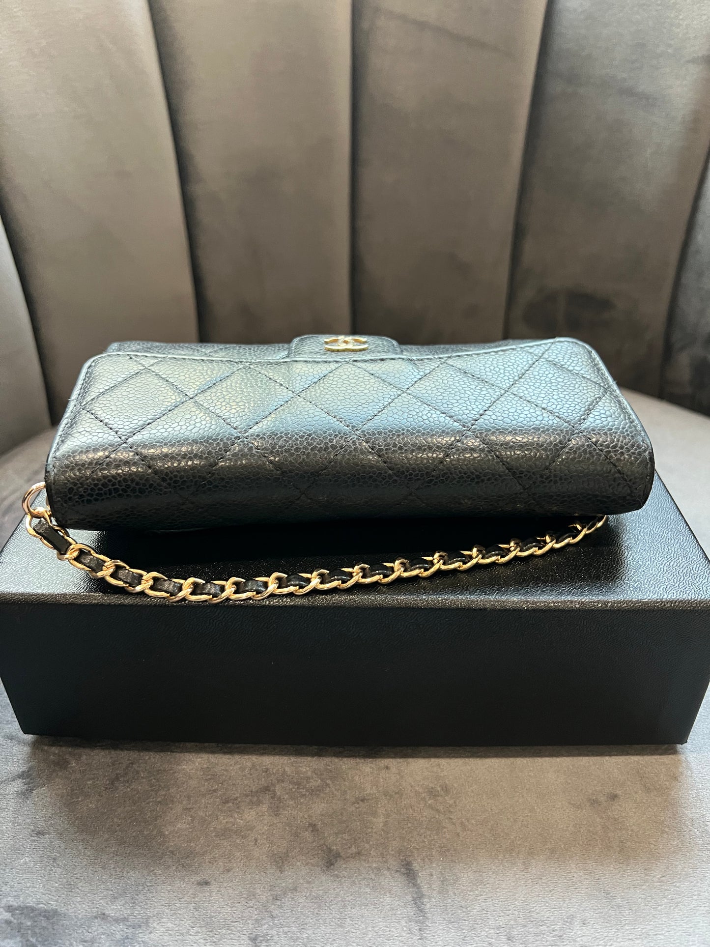 Chanel caviar timeless wallet on chain
