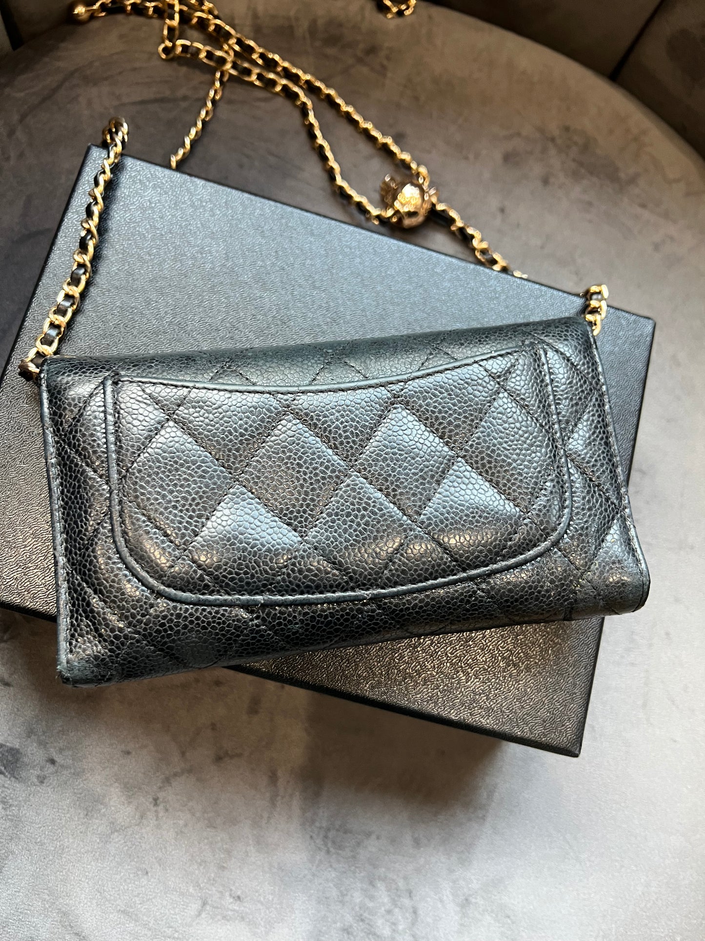 Chanel caviar timeless wallet on chain