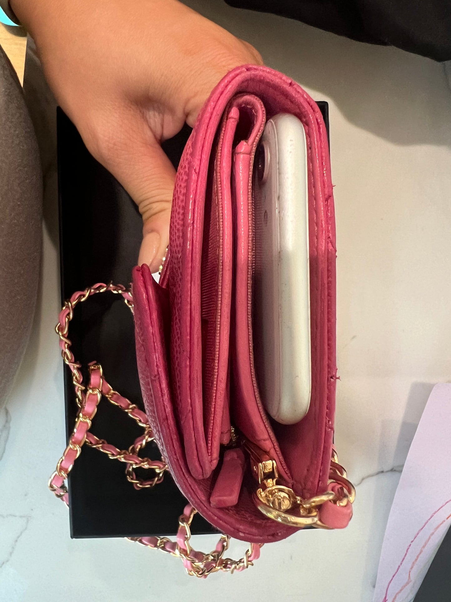 Chanel caviar mini wallet on chain