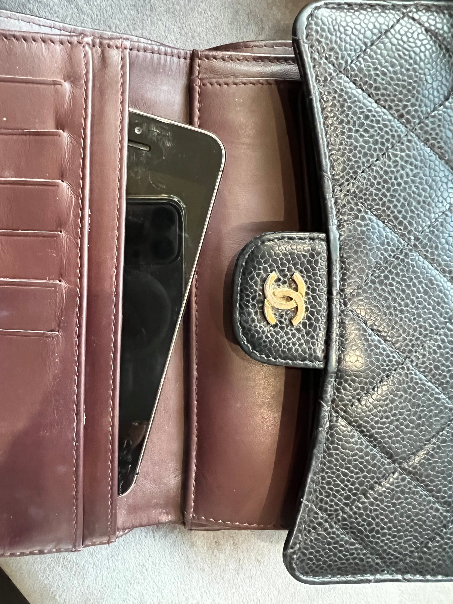 Chanel caviar timeless wallet on chain
