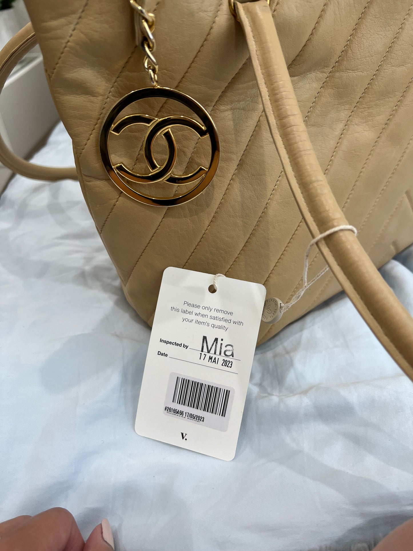 Chanel Chevron Tote in Beige Vintage 24k gold