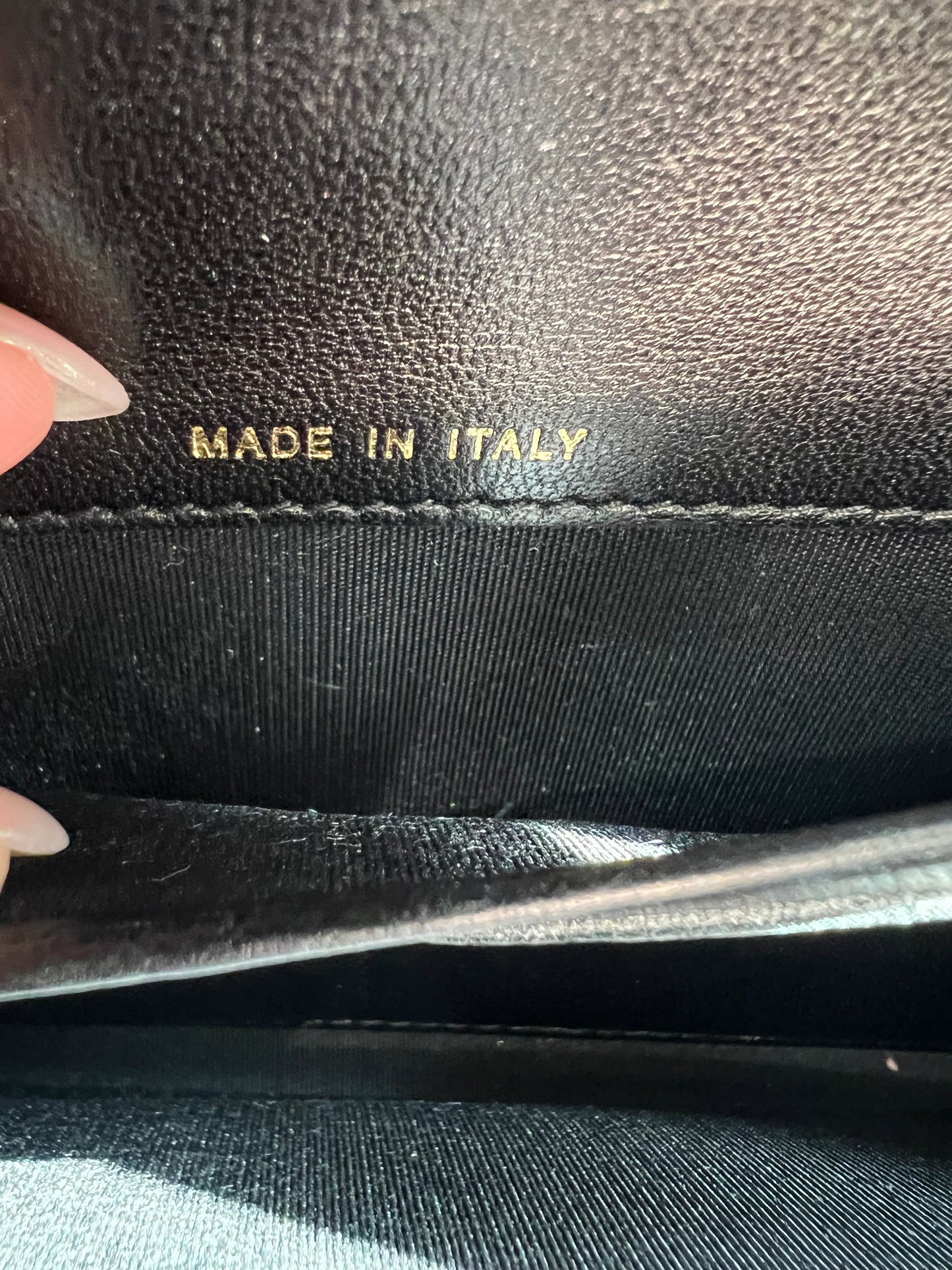 Chanel Boy Gusseted black wallet on chain