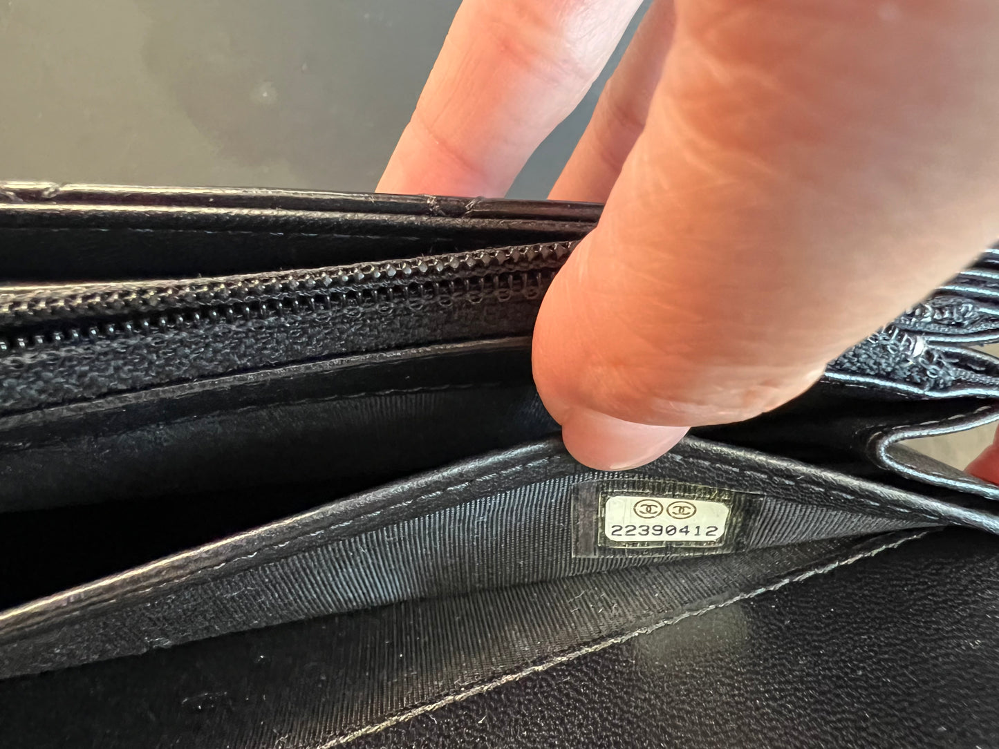 Chanel Boy Gusseted black wallet on chain