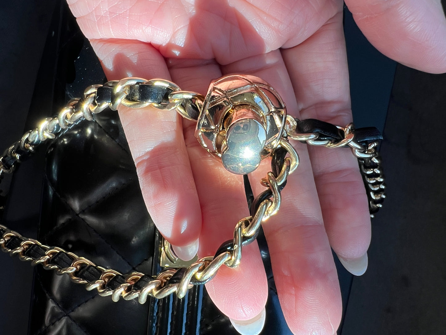 Chanel Boy Gusseted black wallet on chain