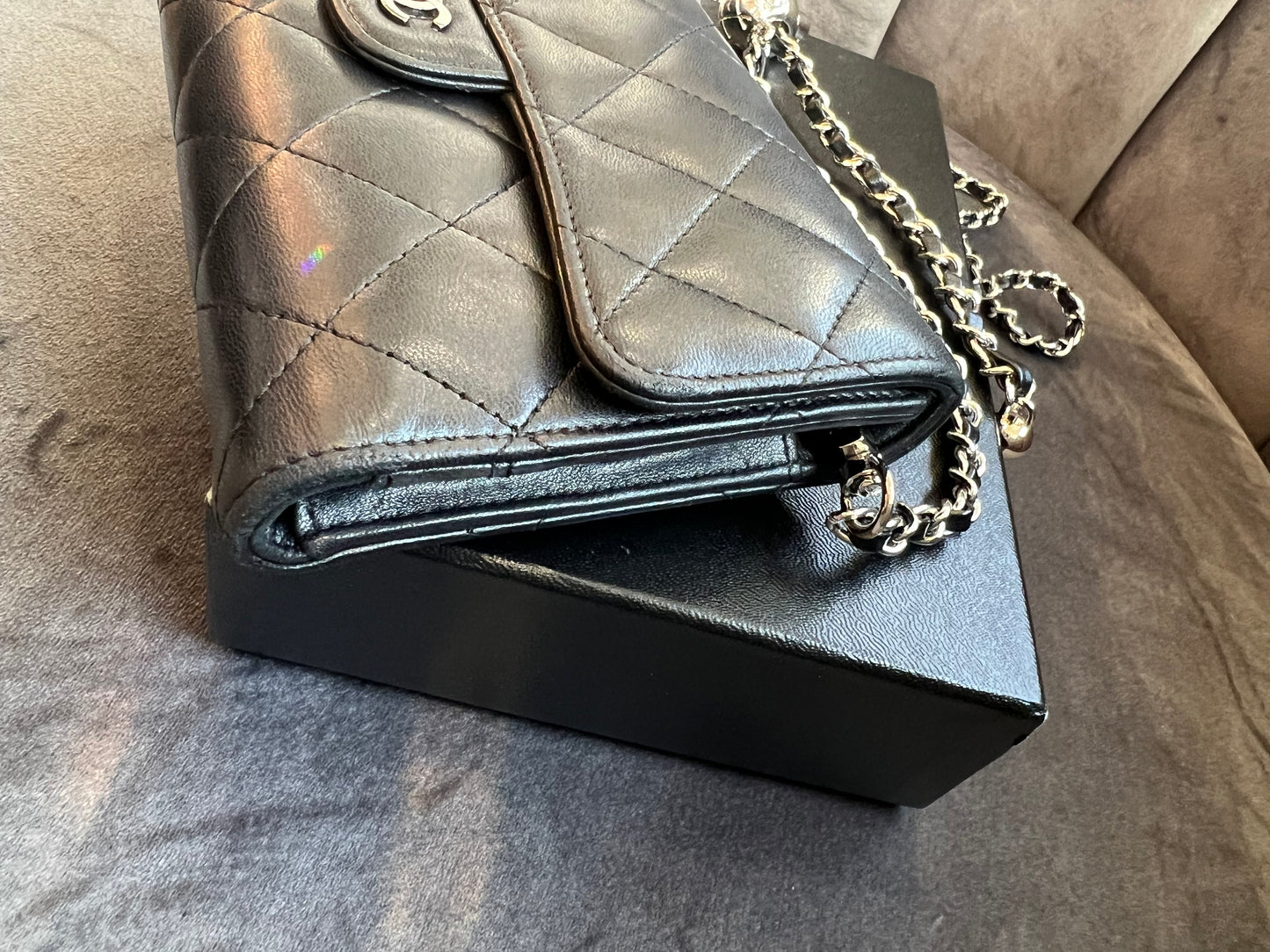 Matelasse quilted Chanel timeless wallet on chain