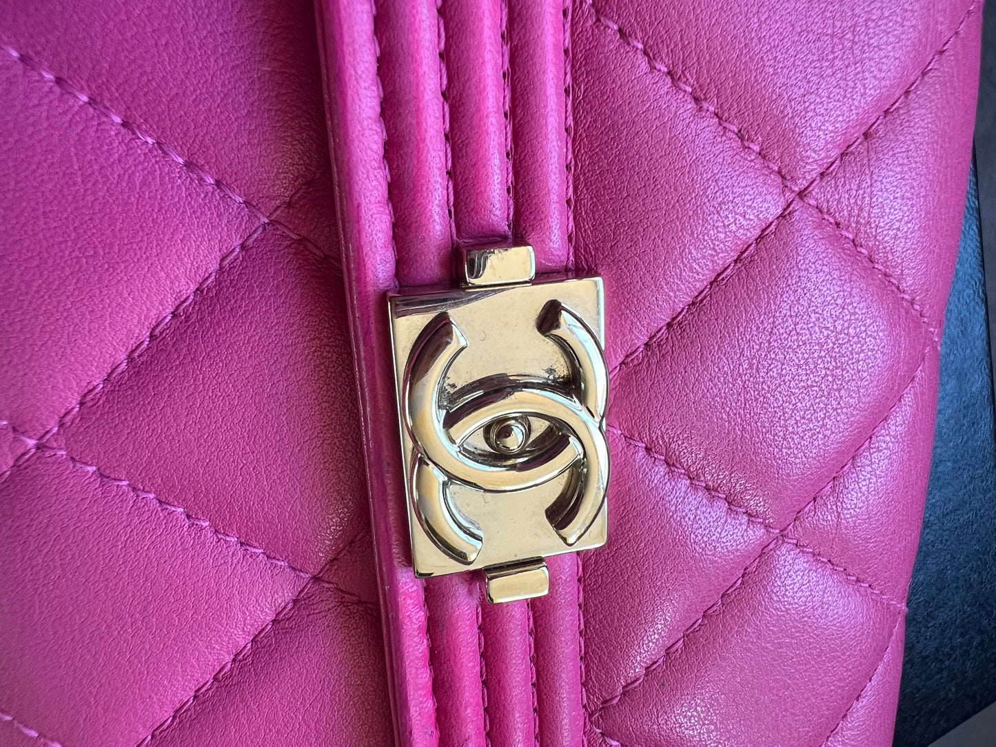 Pink Chanel Boy Gusseted wallet on chain