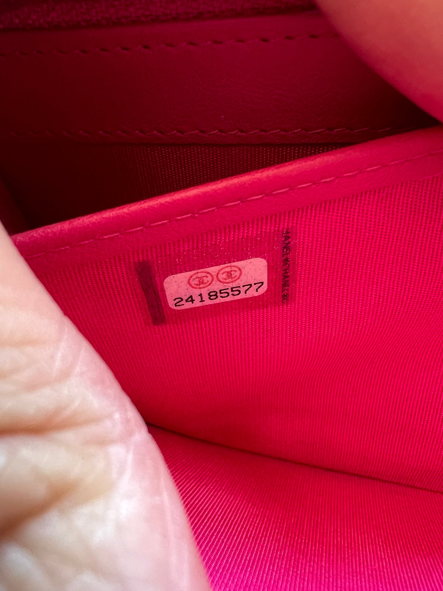 Pink Chanel Boy Gusseted wallet on chain