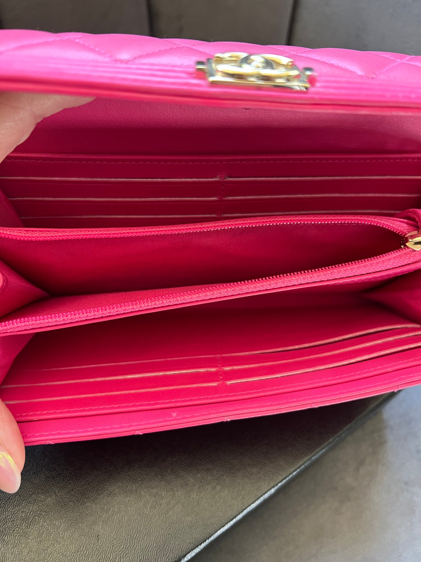 Pink Chanel Boy Gusseted wallet on chain
