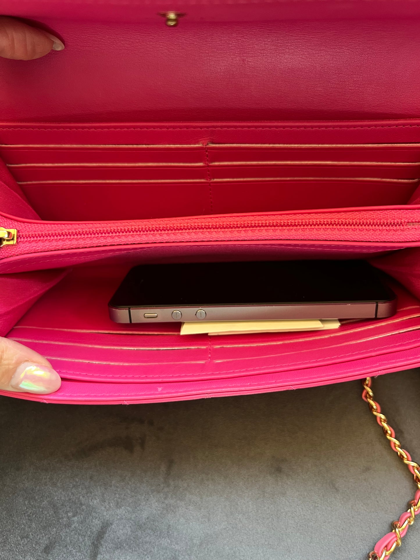 Pink Chanel Boy Gusseted wallet on chain