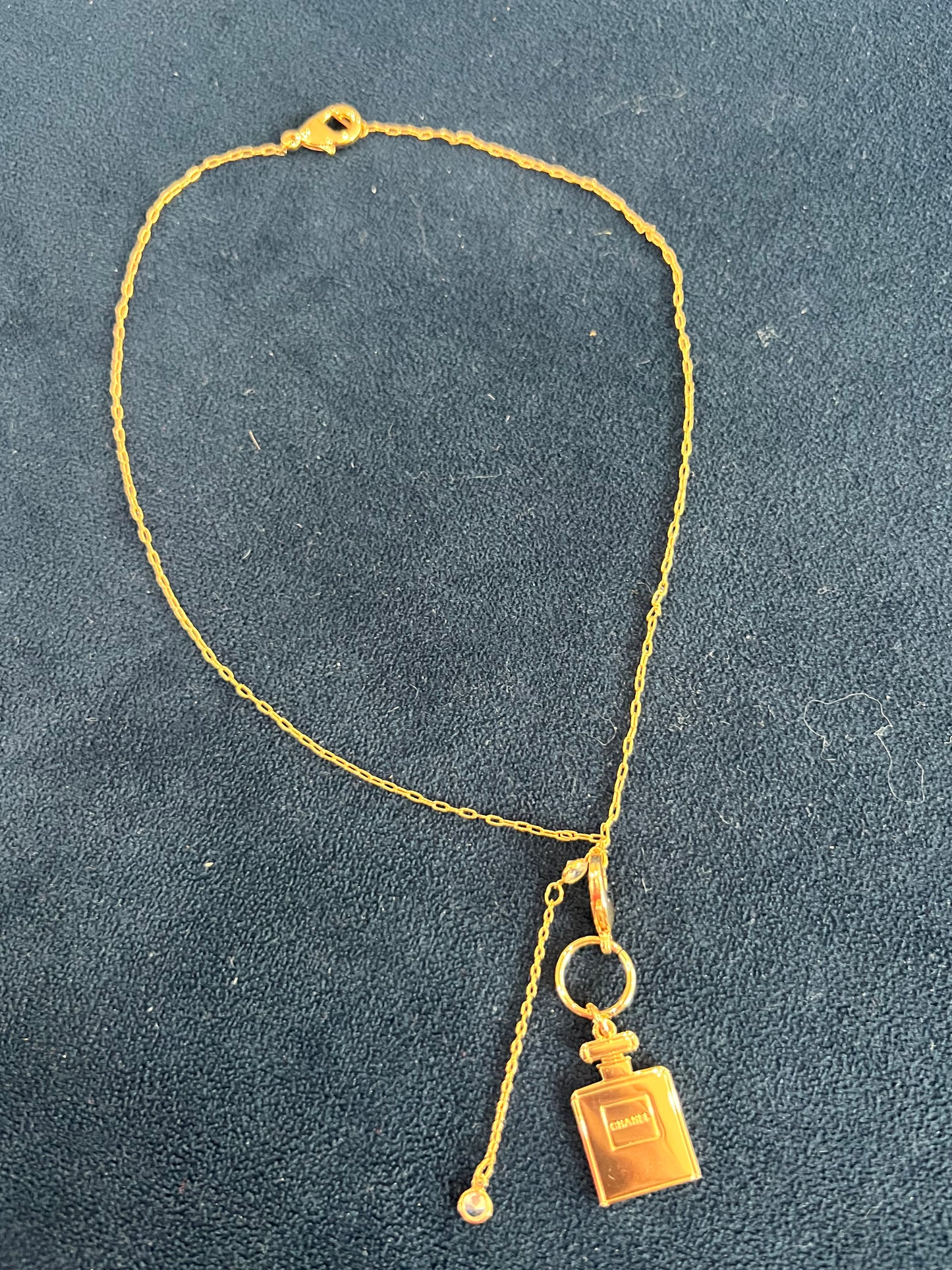 Upcycled Chanel perfume charm lariat necklace