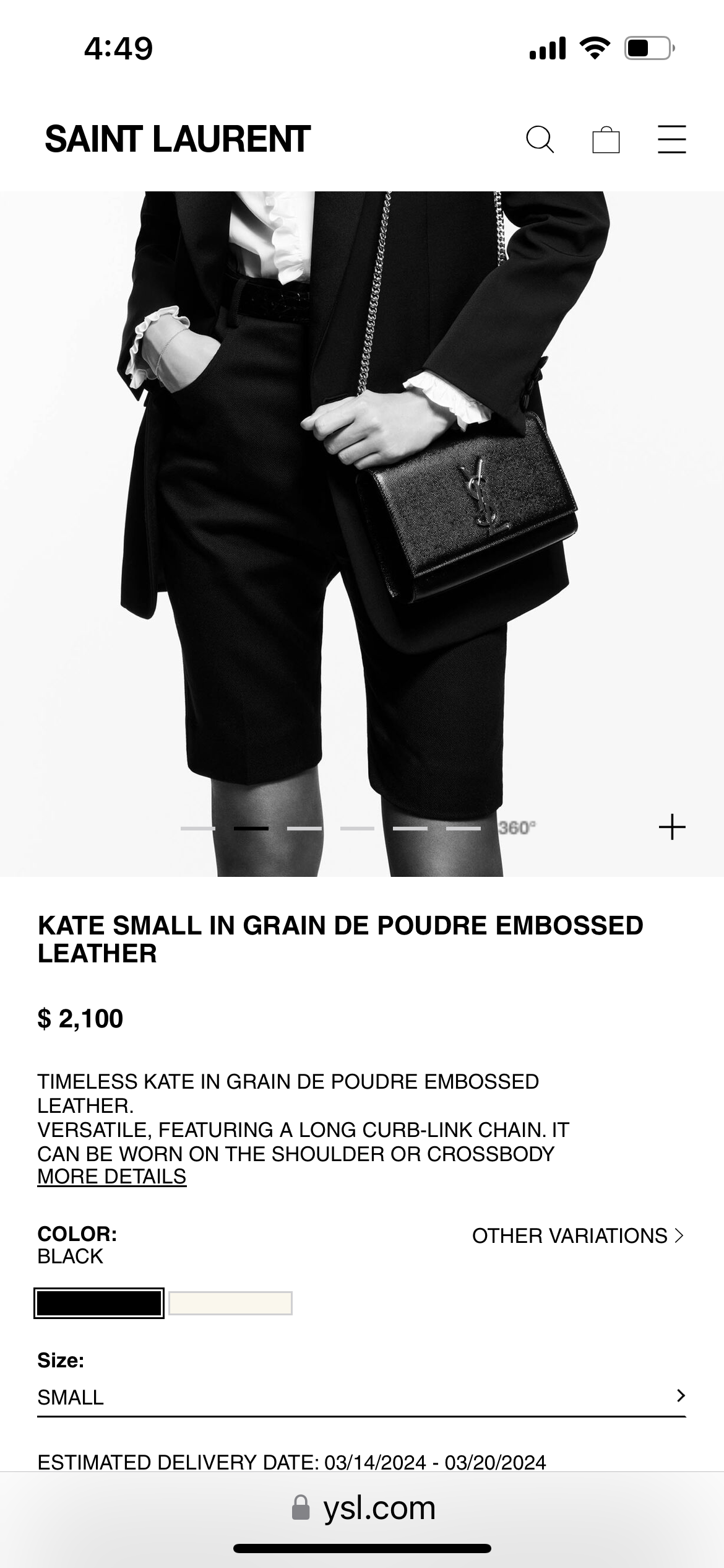 KATE SMALL IN GRAIN DE POUDRE EMBOSSED LEATHER