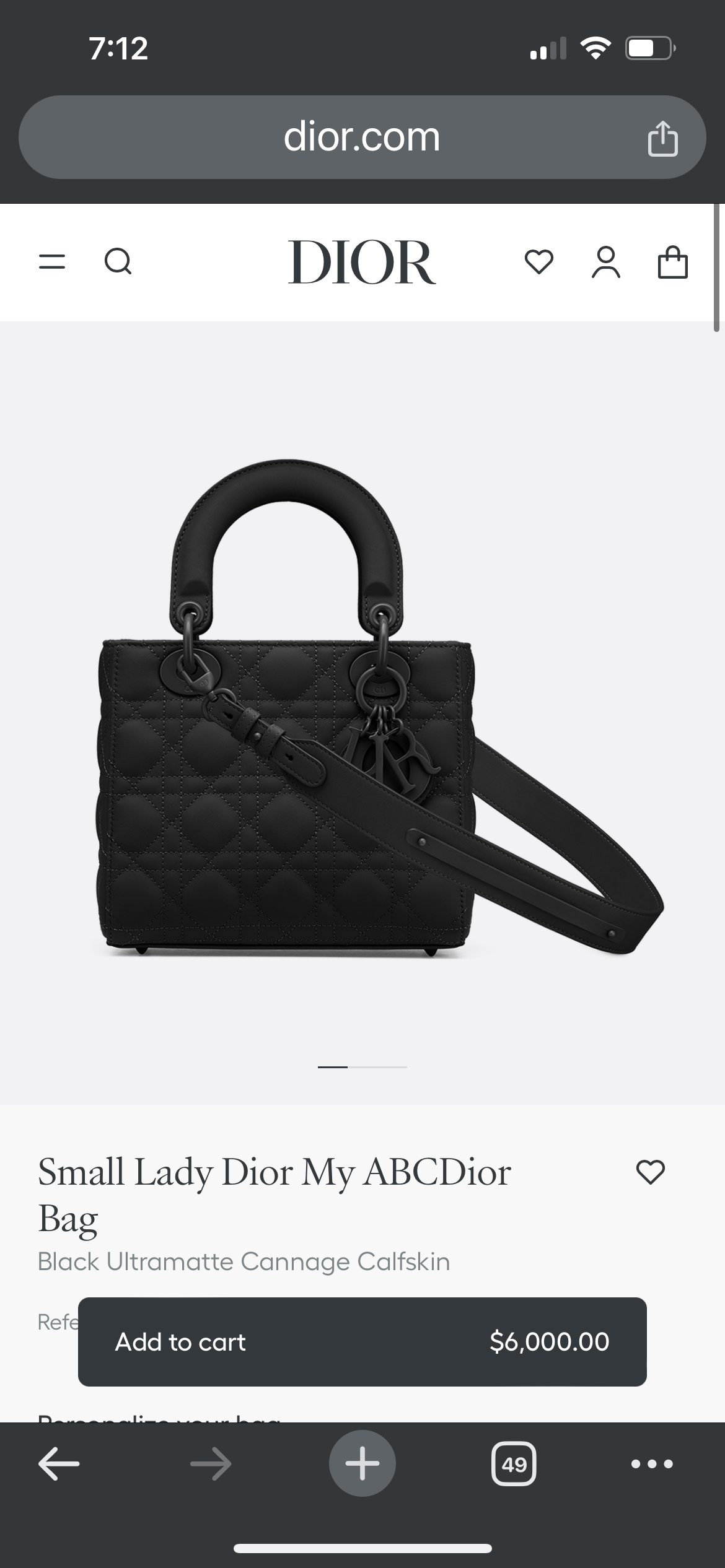 CHRISTIAN DIOR Ultra Matte Cannage Small My ABCDior Lady Dior in black