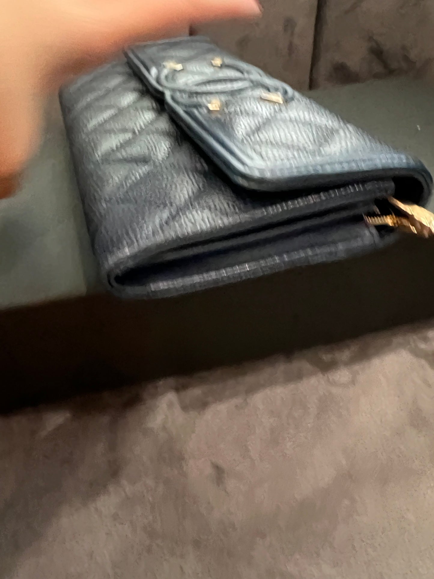 Chanel Navy Blue Large Filigree Gusset Flap Chanel Wallet On Chain