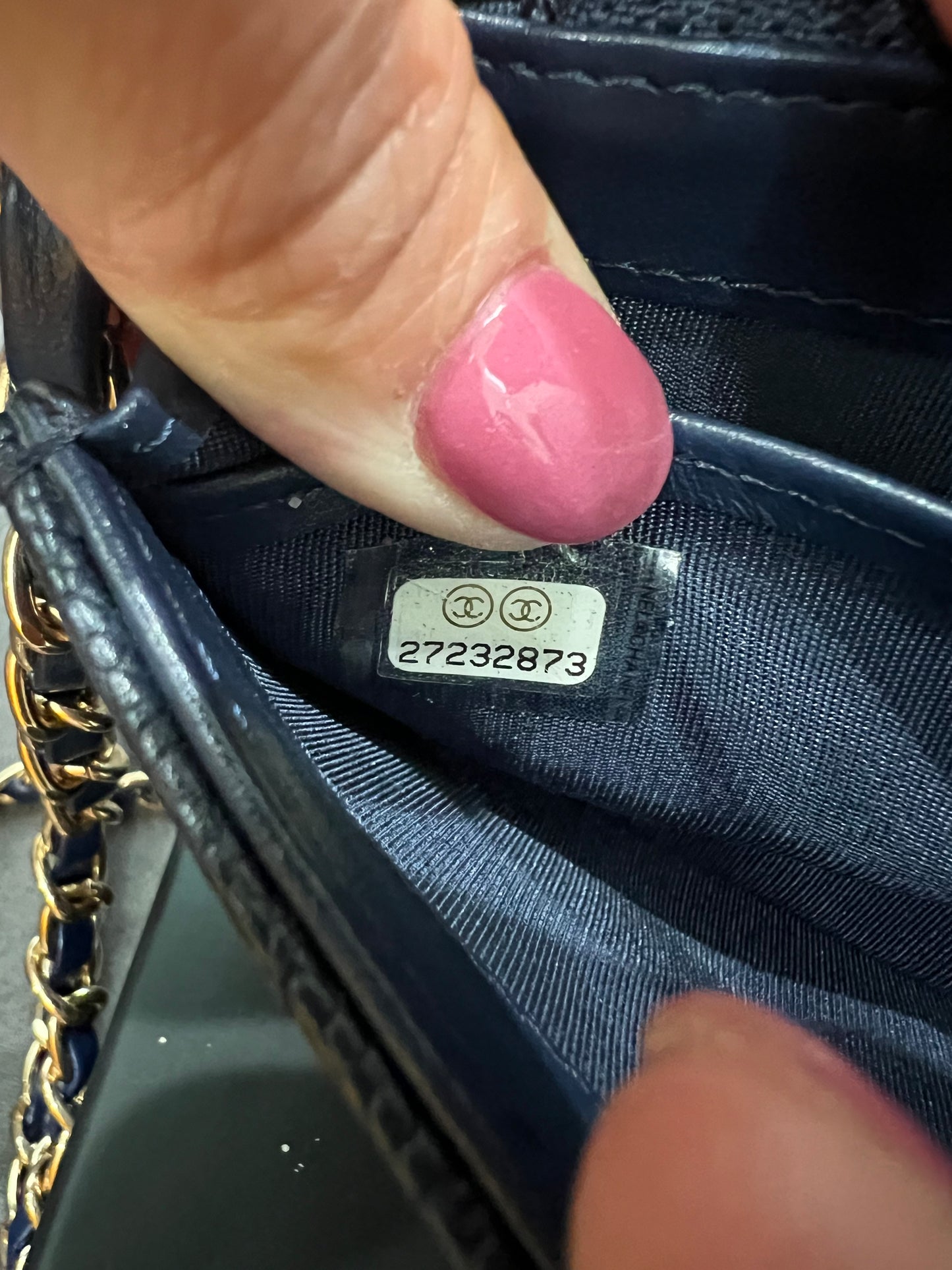 Chanel Navy Blue Large Filigree Gusset Flap Chanel Wallet On Chain
