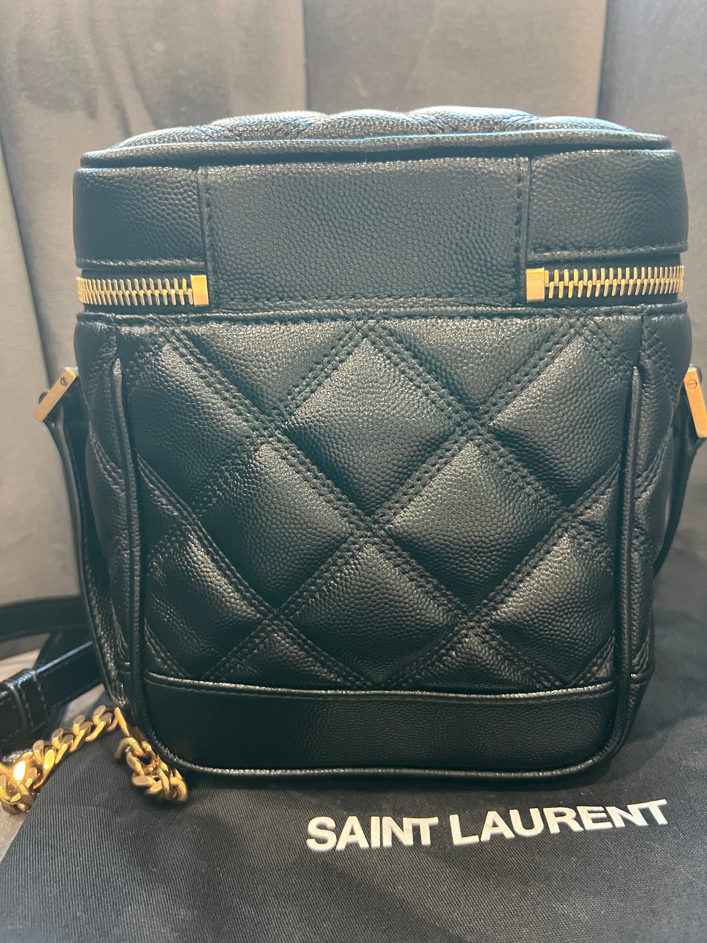 Saint Laurent Grain de Poudre Quilted 80s Vanity Bag Black