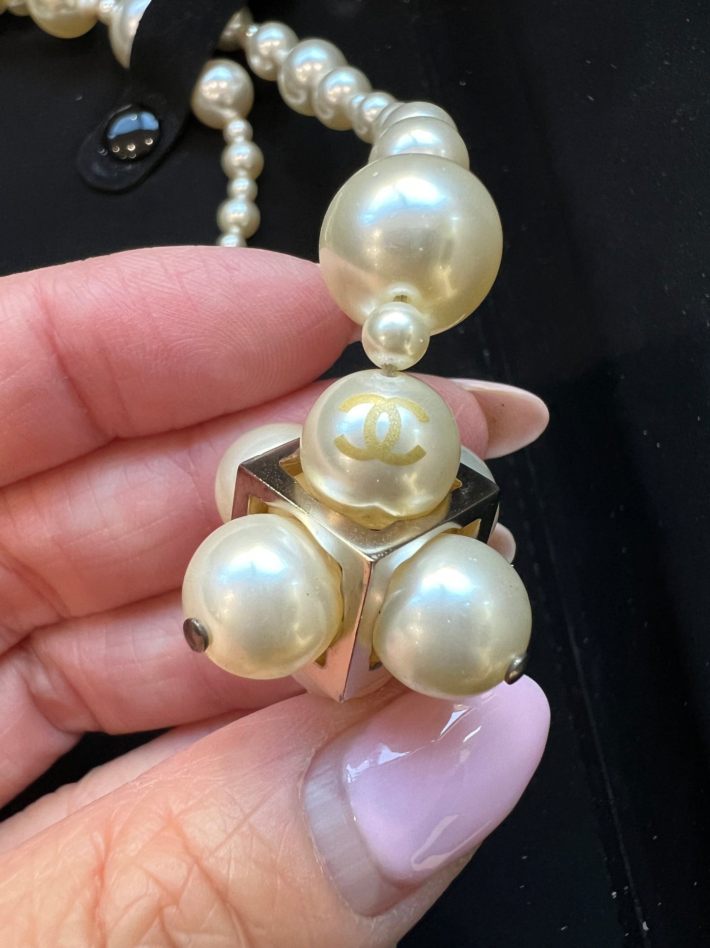 CHANEL Pearl And Cocomark Cube Classic Necklace