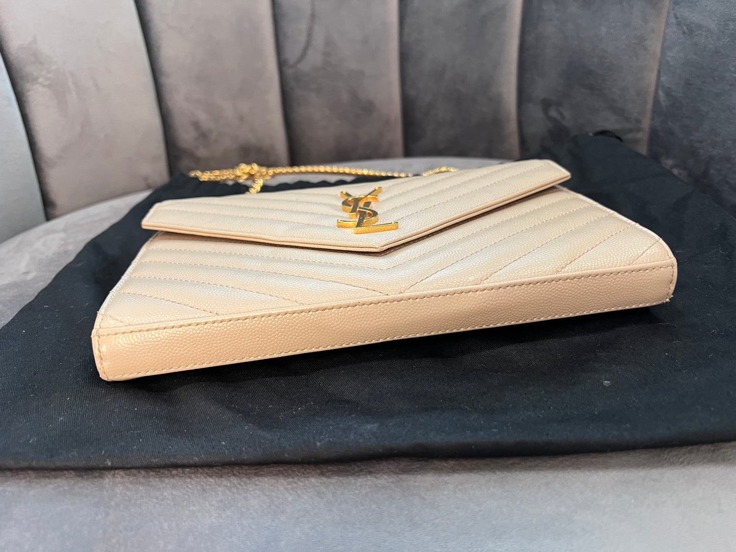 YSL cassandre flap large wallet on chain beige
