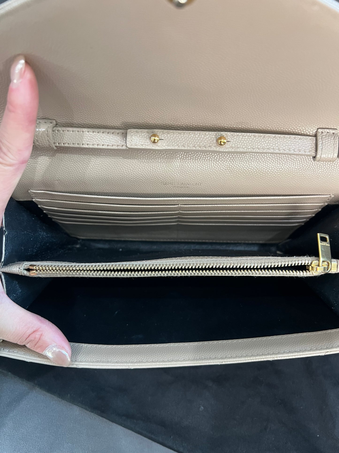 YSL cassandre flap large wallet on chain beige