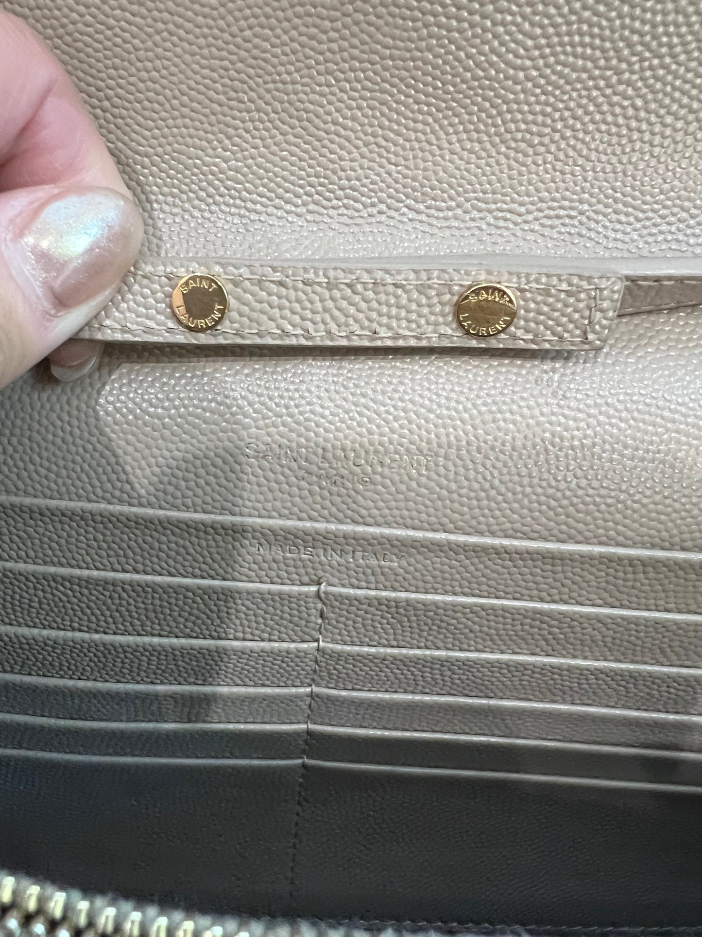 YSL cassandre flap large wallet on chain beige