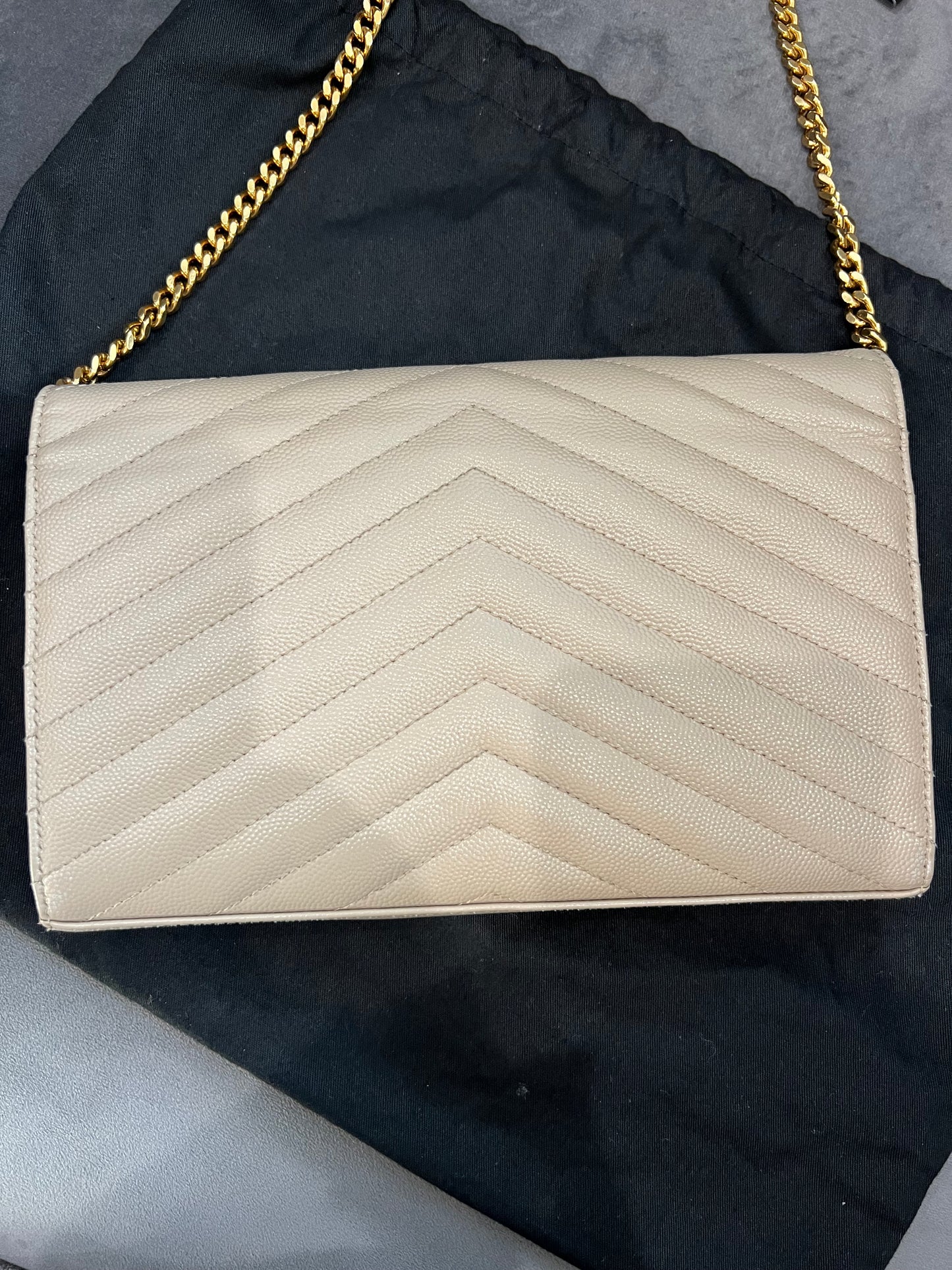 YSL cassandre flap large wallet on chain beige