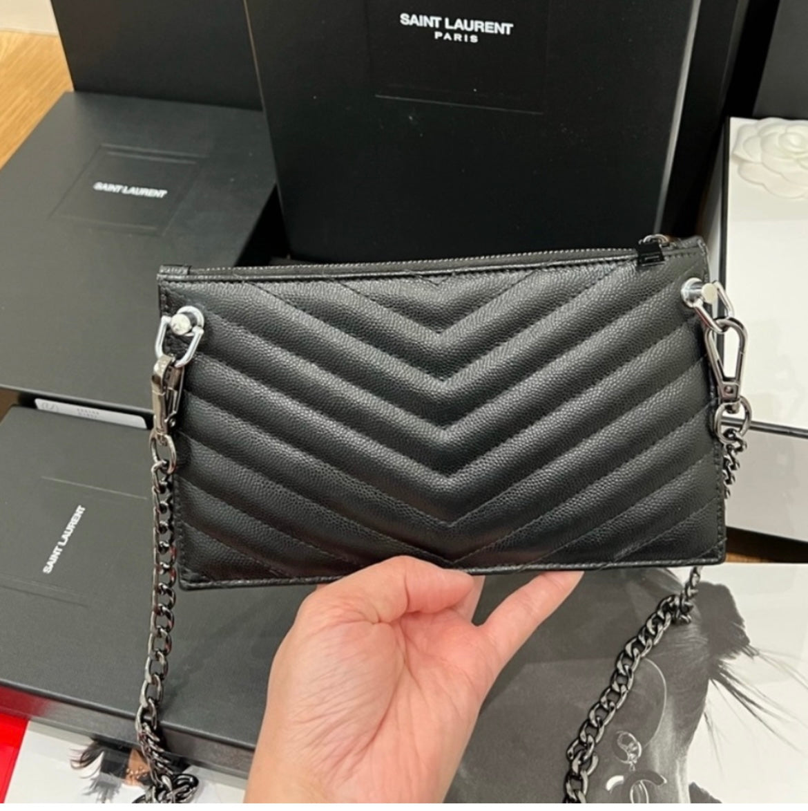 Yves Saint Laurent black monogram clutch & crossbody