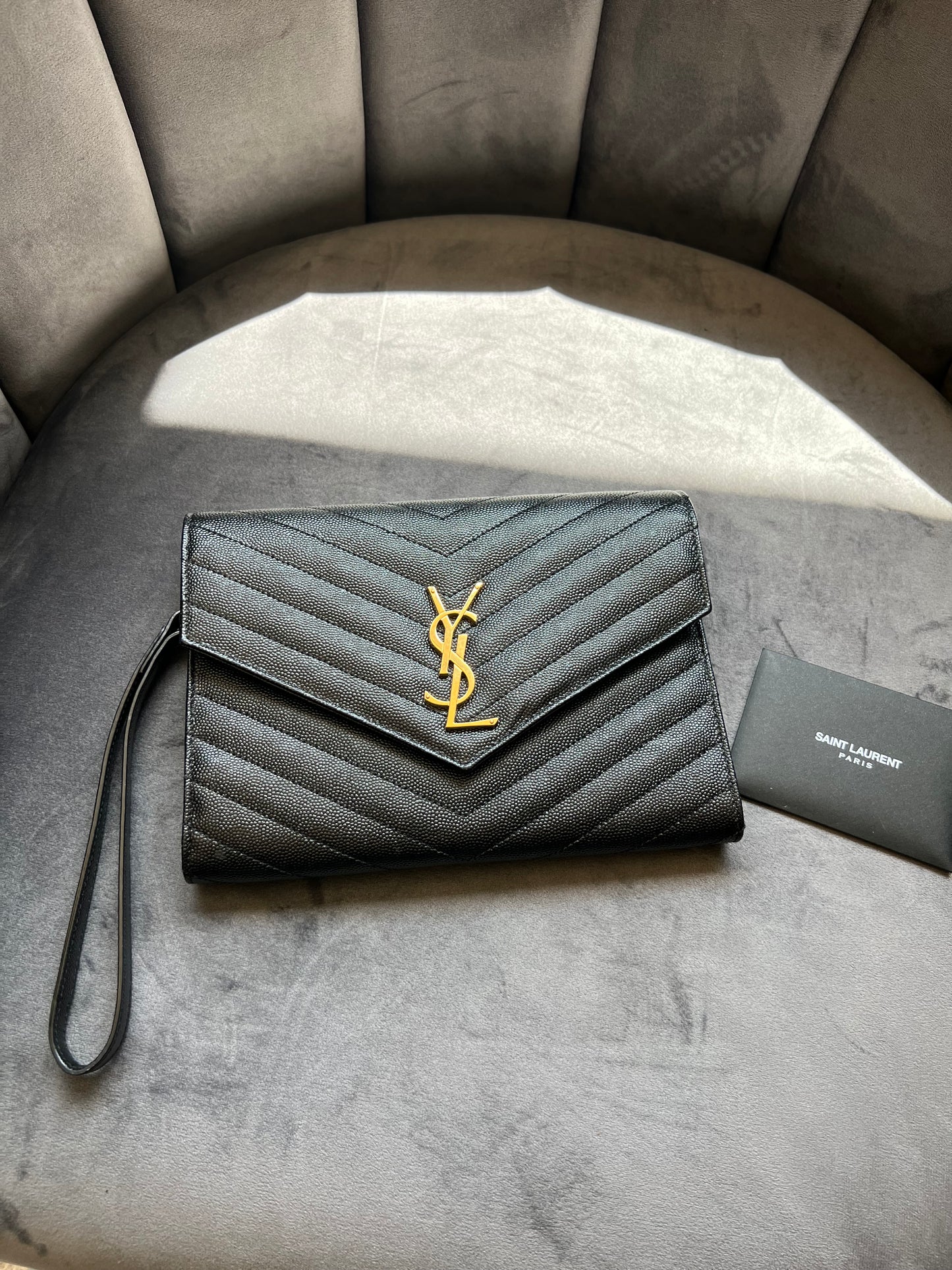 YSL cassandre envelope flap wristlet / crossbody