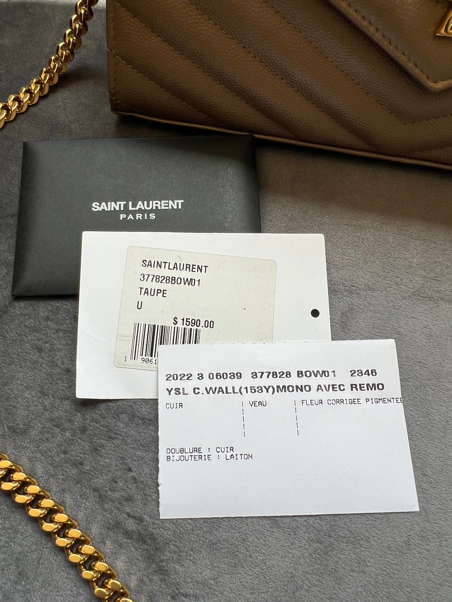 YSL cassadre envelope crossbody large dark beige