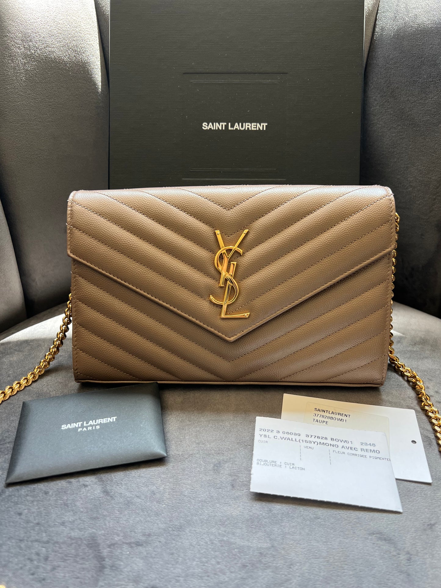 YSL cassadre envelope crossbody large dark beige