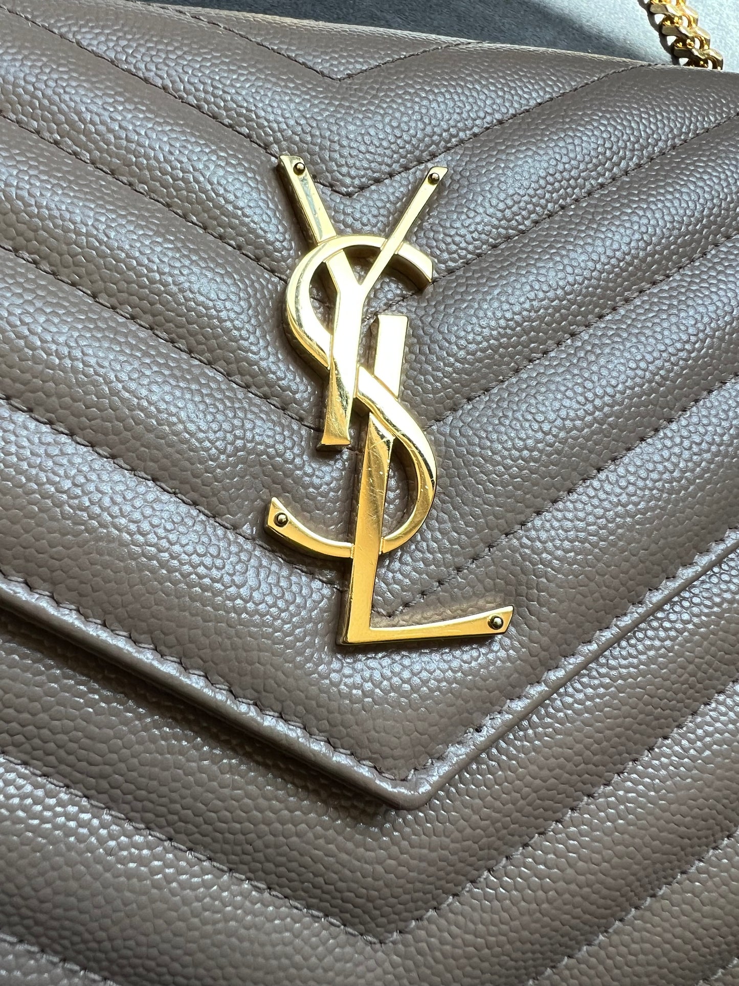YSL cassadre envelope crossbody large dark beige