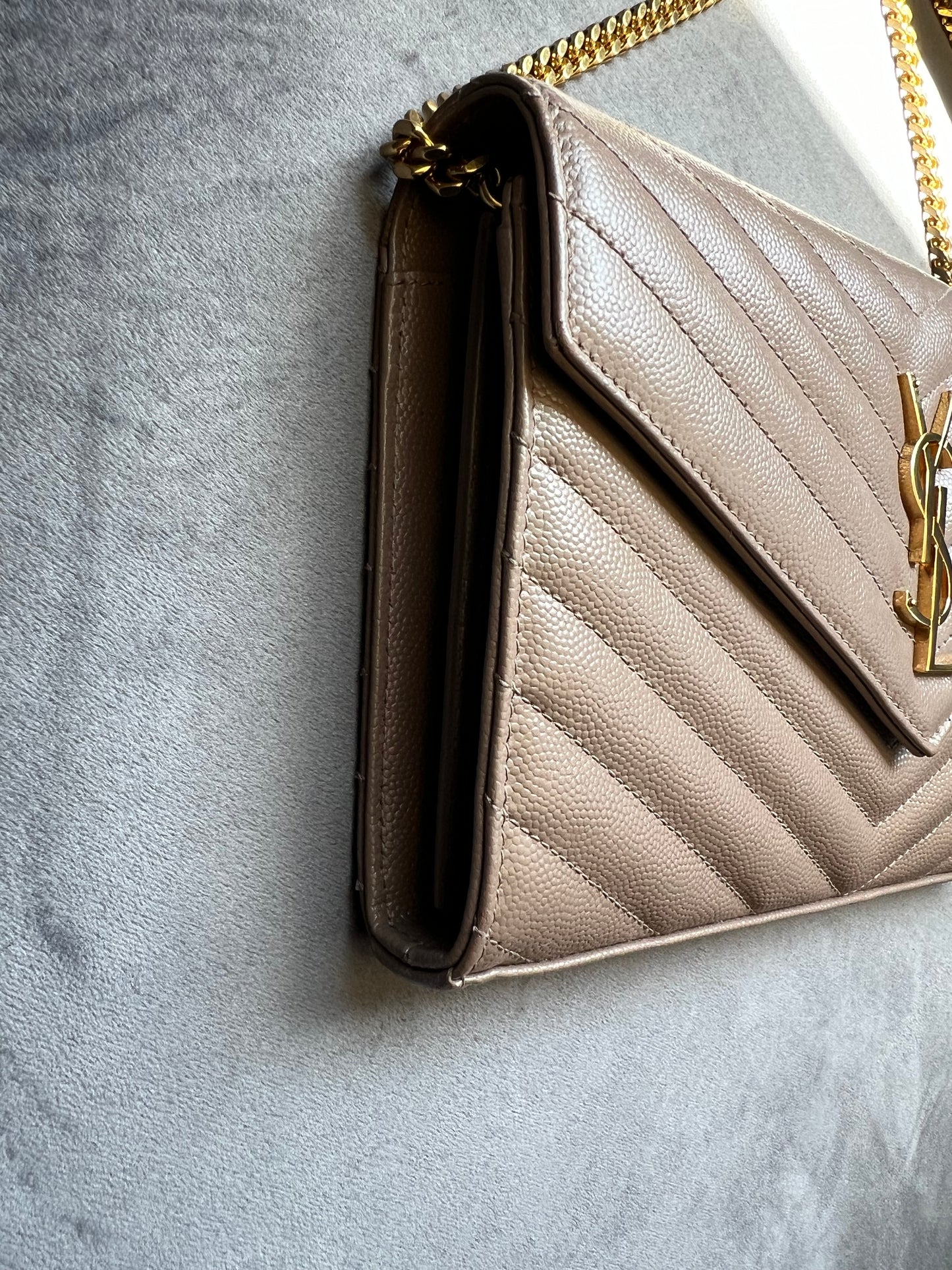 YSL cassadre envelope crossbody large dark beige