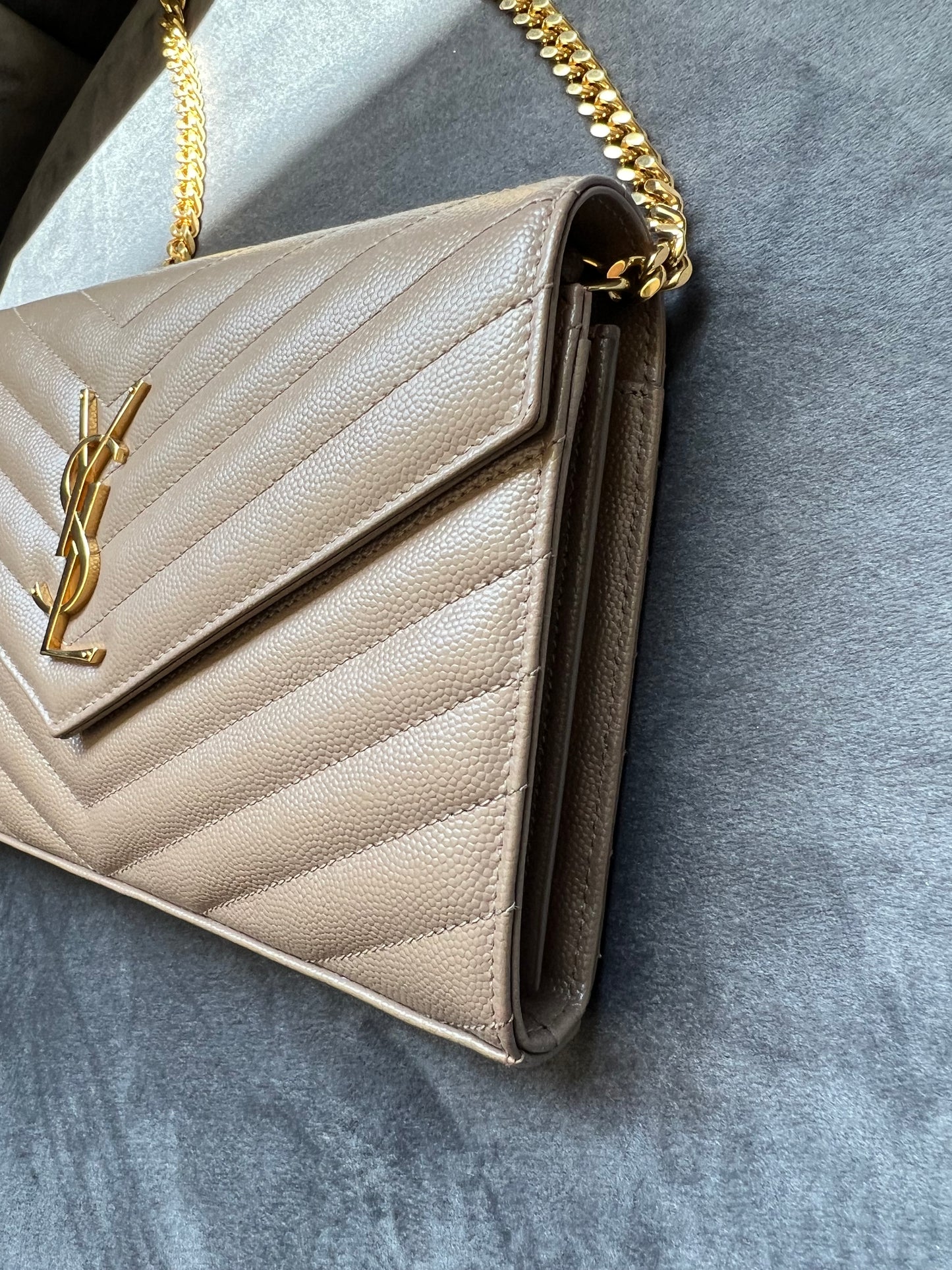 YSL cassadre envelope crossbody large dark beige