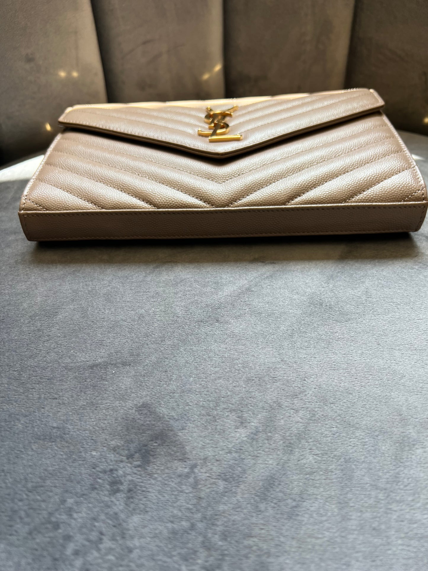 YSL cassadre envelope crossbody large dark beige