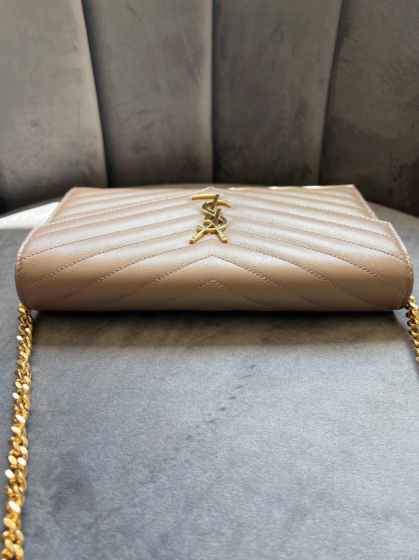YSL cassadre envelope crossbody large dark beige