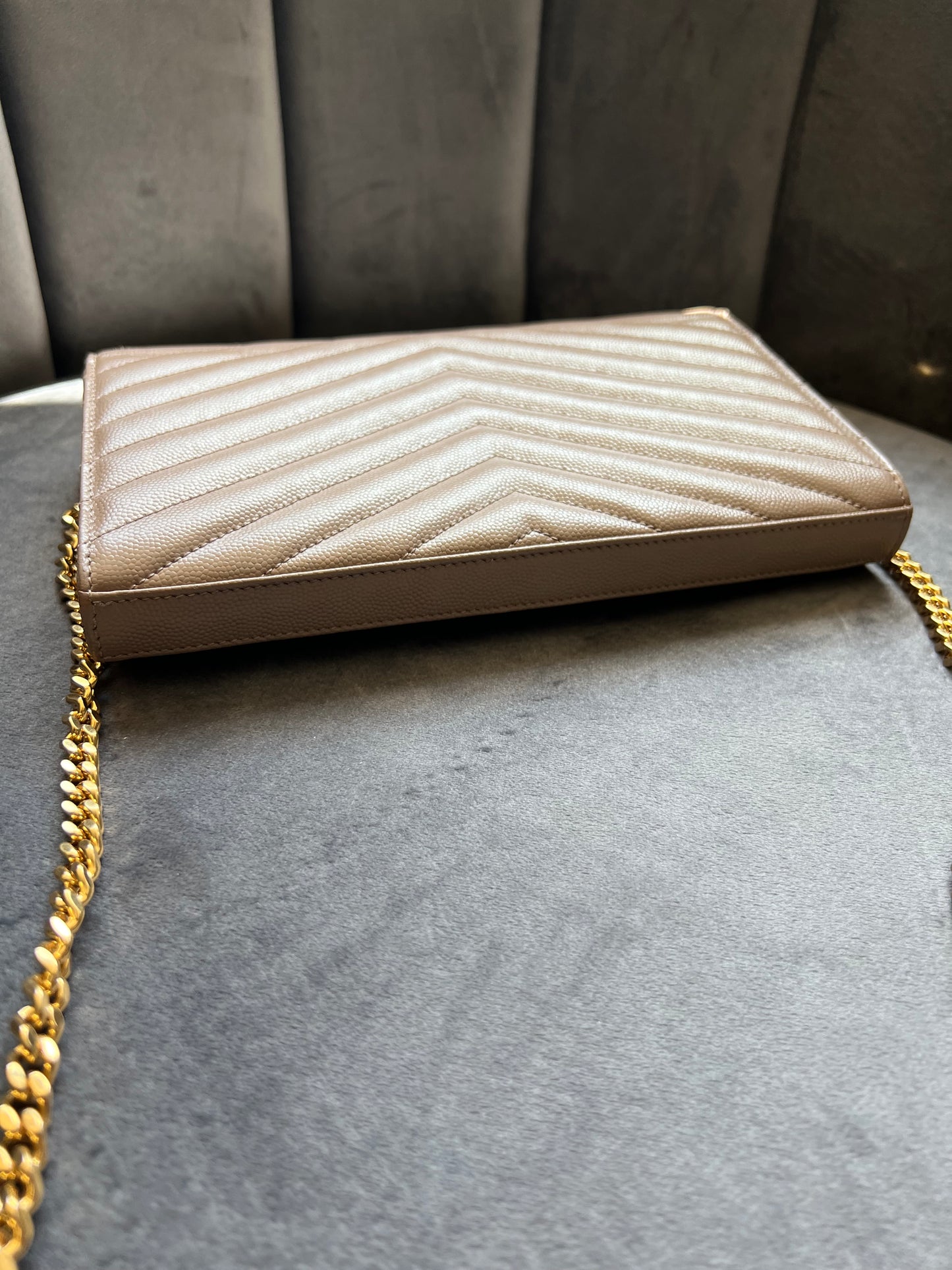 YSL cassadre envelope crossbody large dark beige