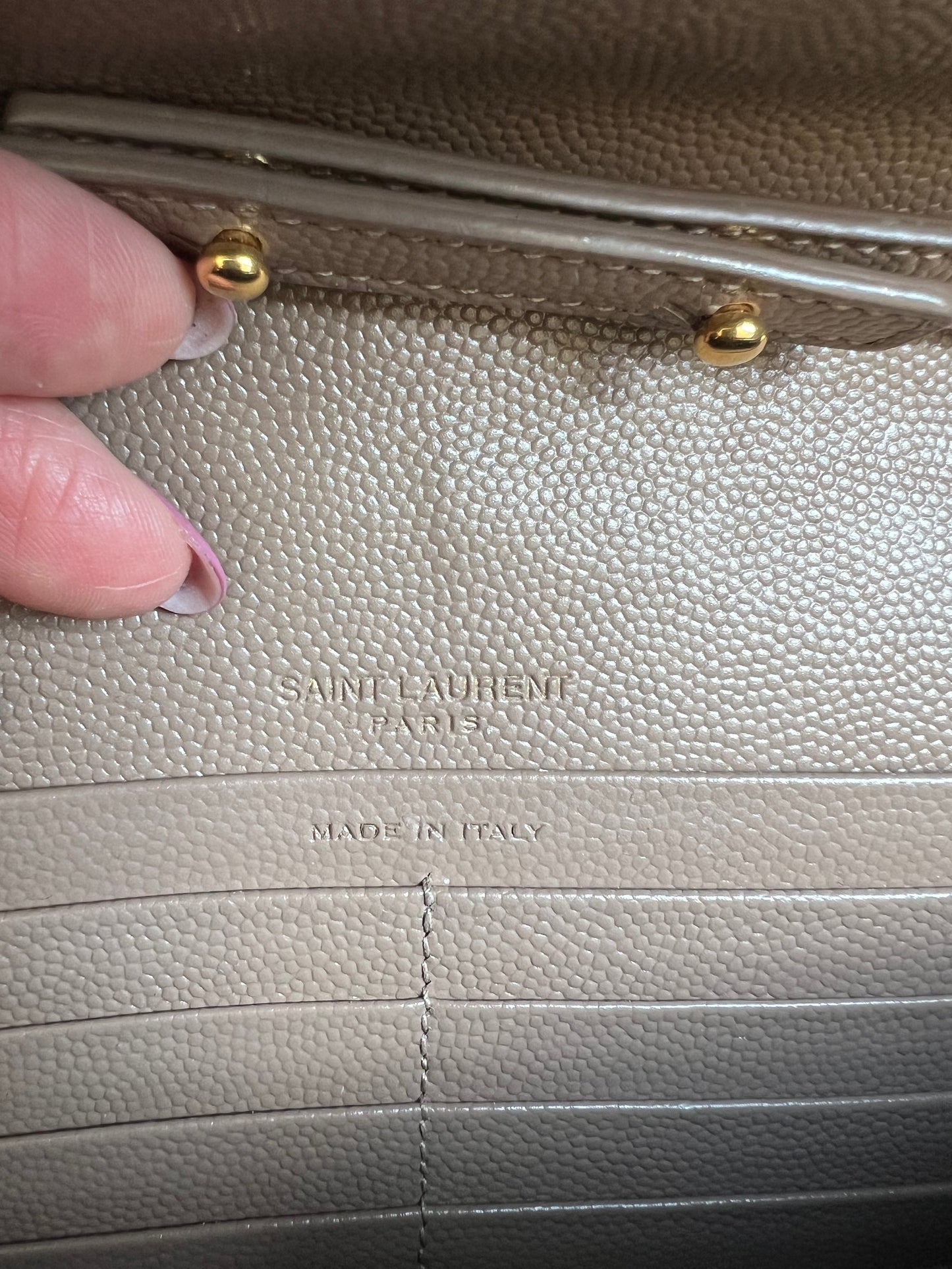 YSL cassadre envelope crossbody large dark beige