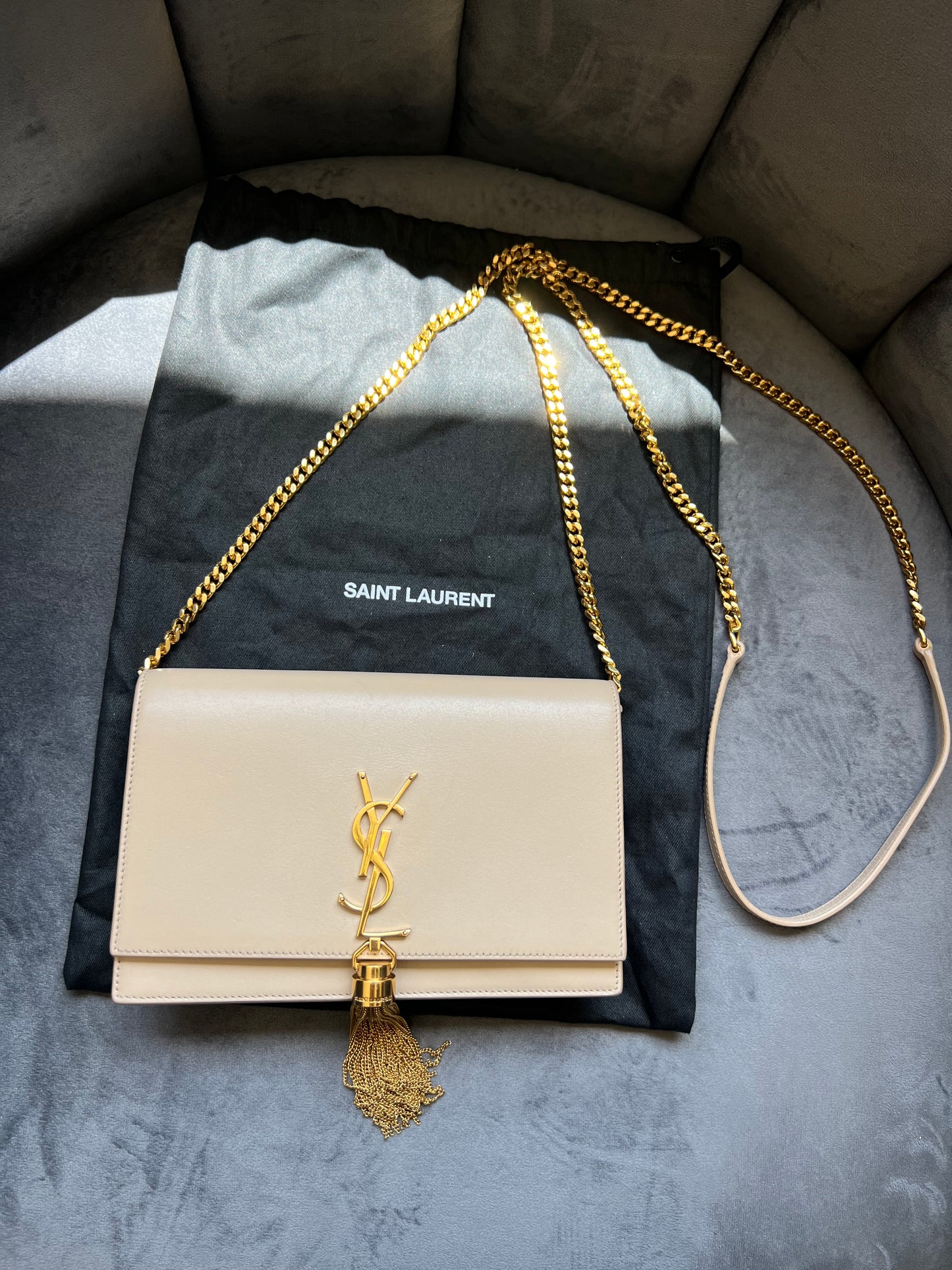 YSL Kate tassel bag nude beige