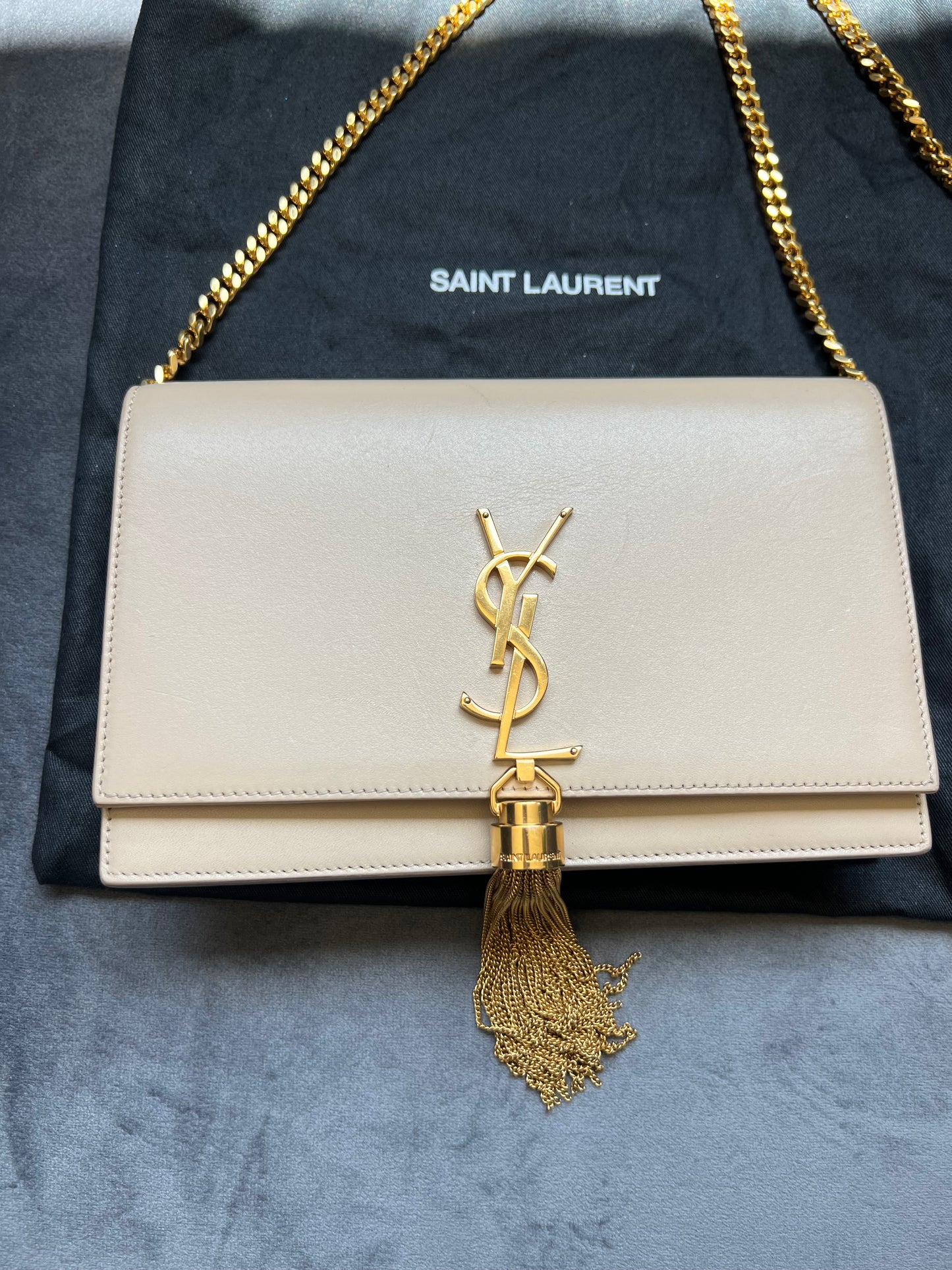YSL Kate tassel bag nude beige