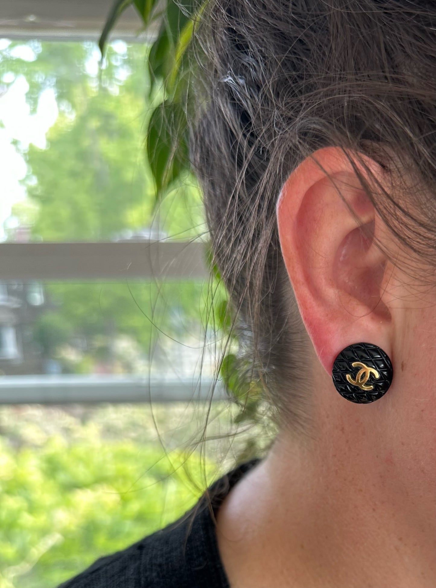 Vintage Chanel black resin earrings