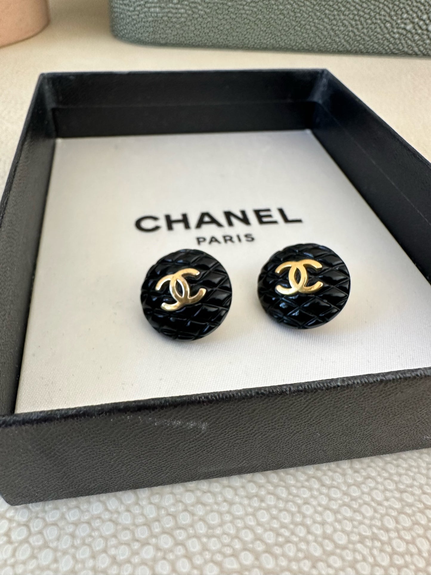 Vintage Chanel black resin earrings