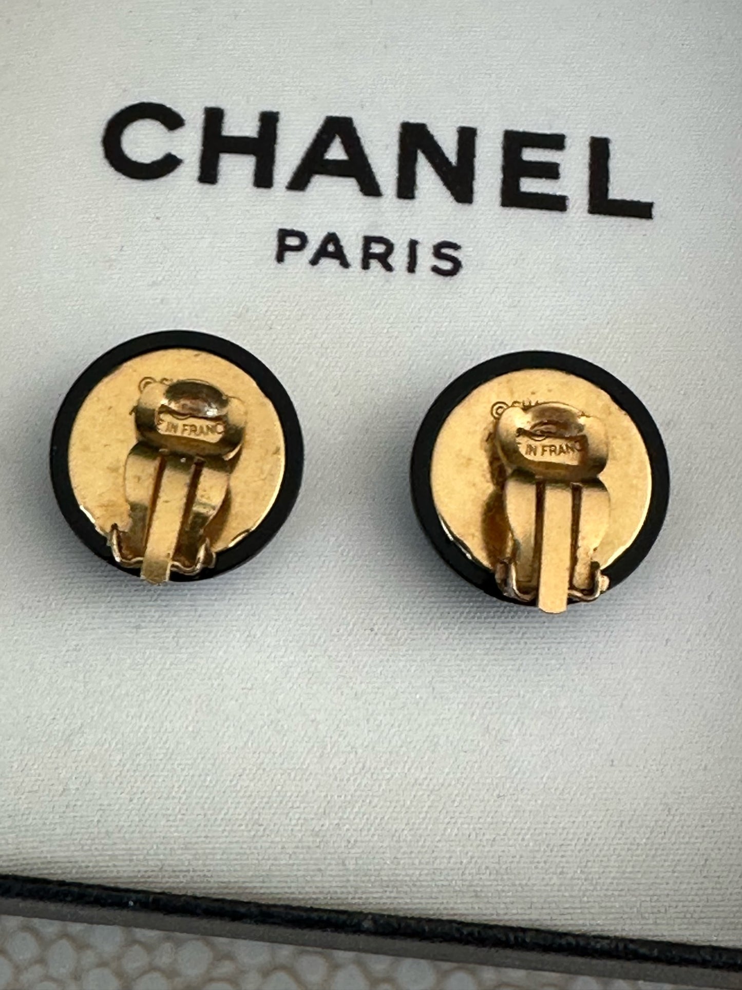 Vintage Chanel black resin earrings