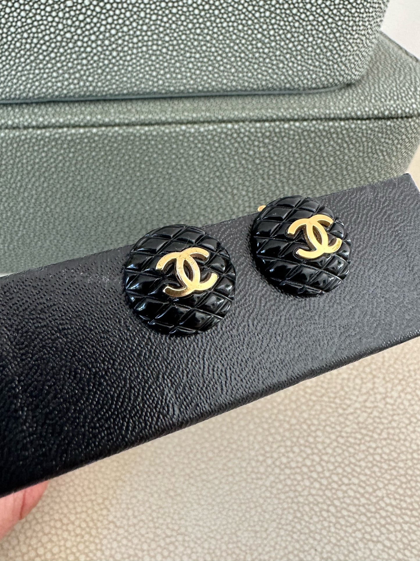 Vintage Chanel black resin earrings